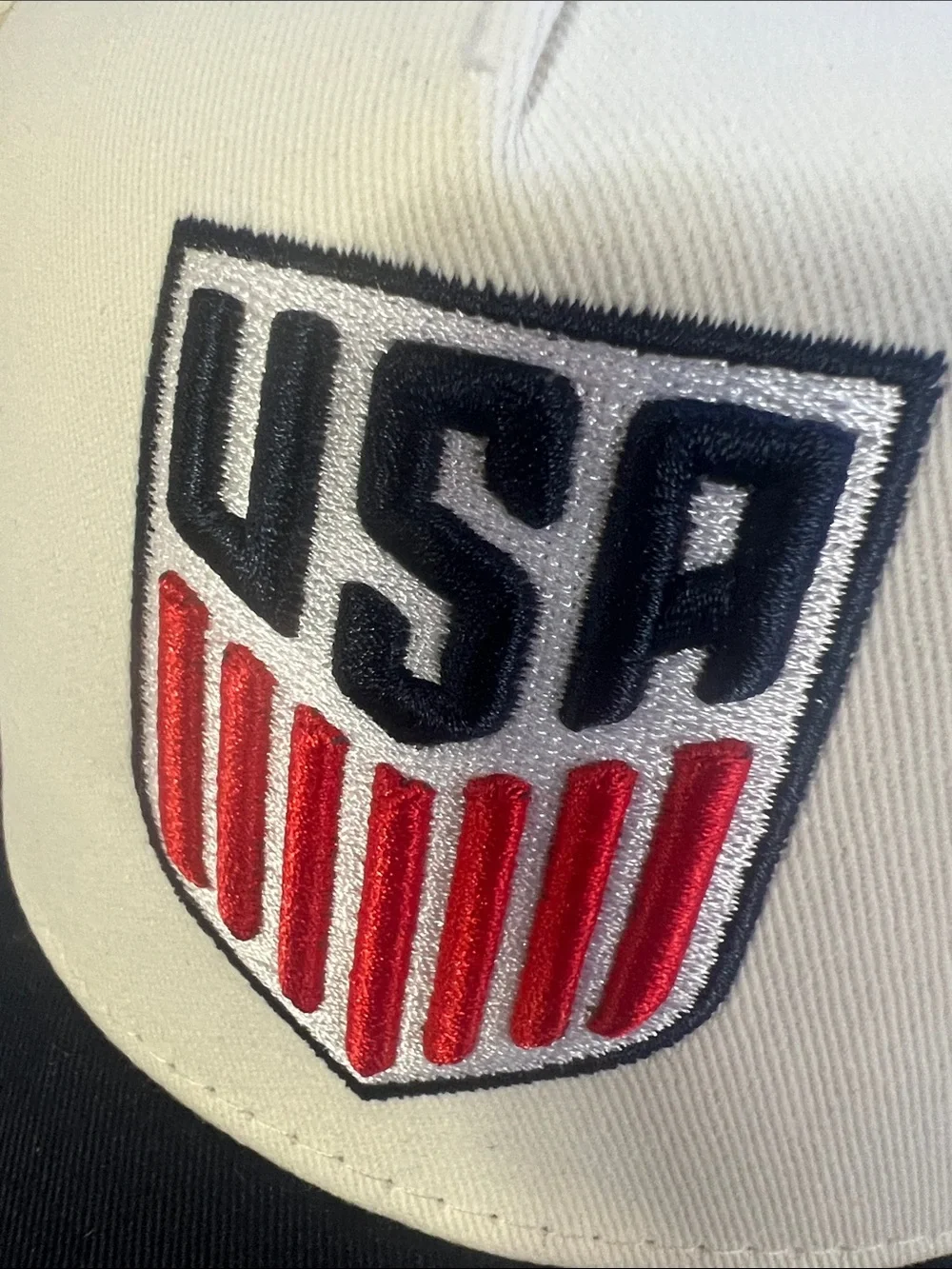 Licensed USA Soccer Baseball Cap - Embroidered Off White, Navy & Red